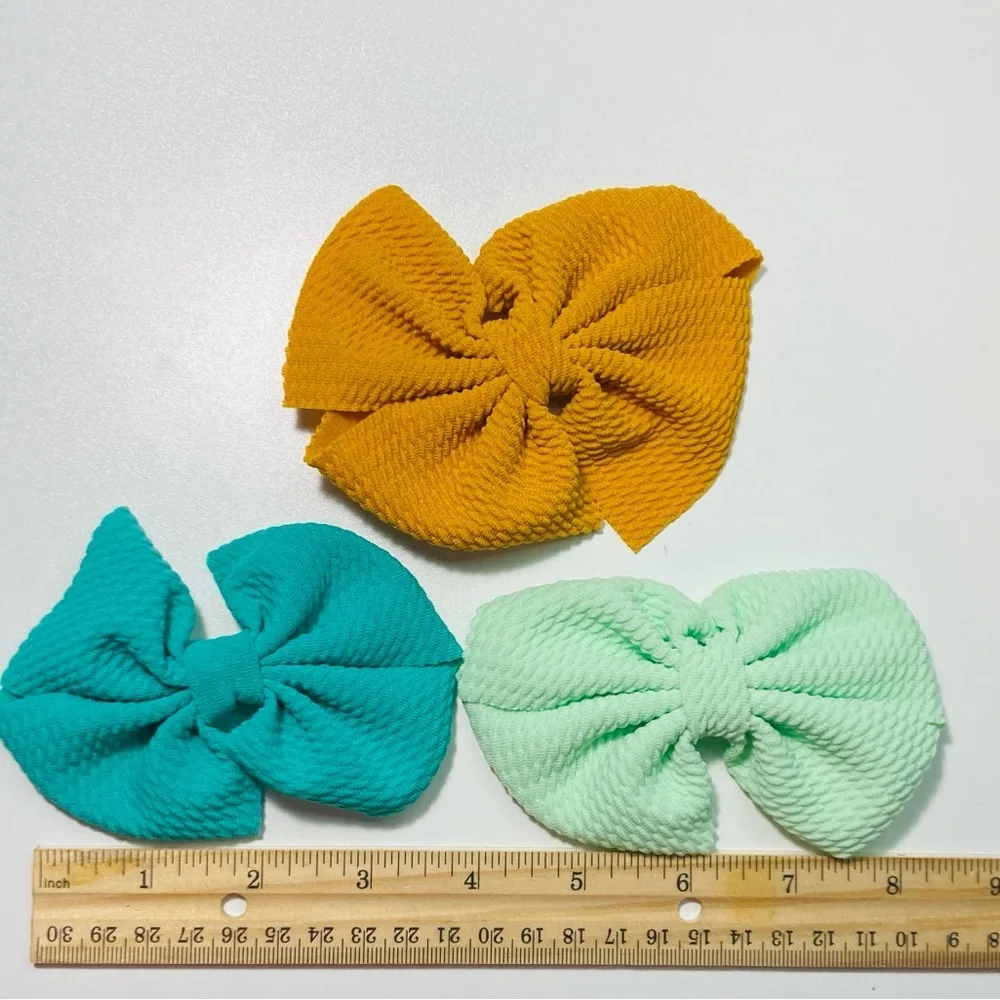 5 for $10: 3 Handmade Simple Colorful Kids Hair Bow Set Mint Aqua‎ Pumpkin